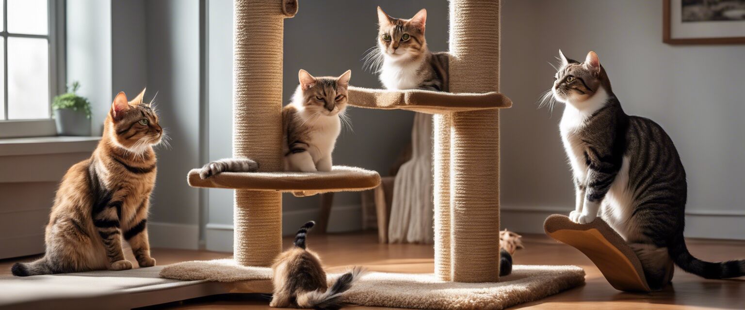 Cats using modern scratching post