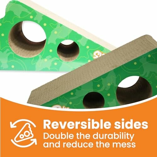 Reversible cat scratcher with two cardboard sides and green print