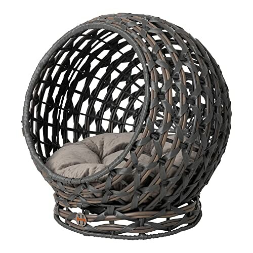 Woven basket-style chair with open weave design