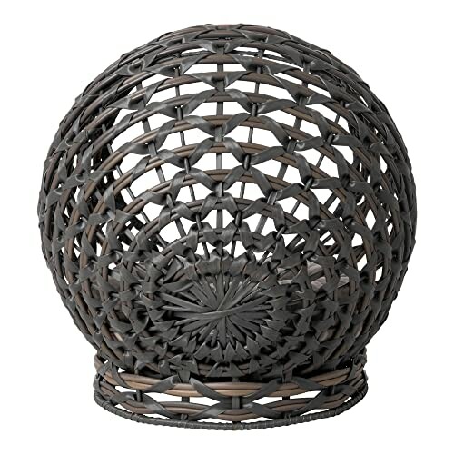 Round woven basket with open lattice design