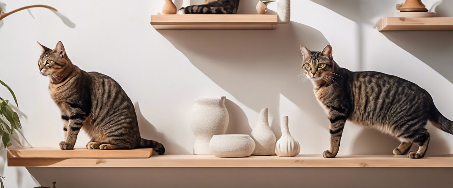 Artistic display of unique cat shelves