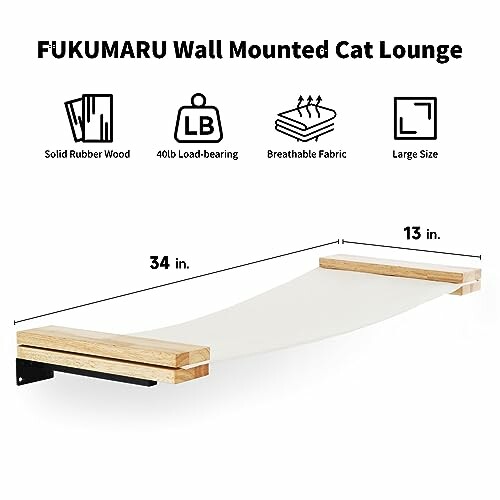 FUKUMARU wall mounted cat lounge with solid wood, 40lb load-bearing, breathable fabric, large size.