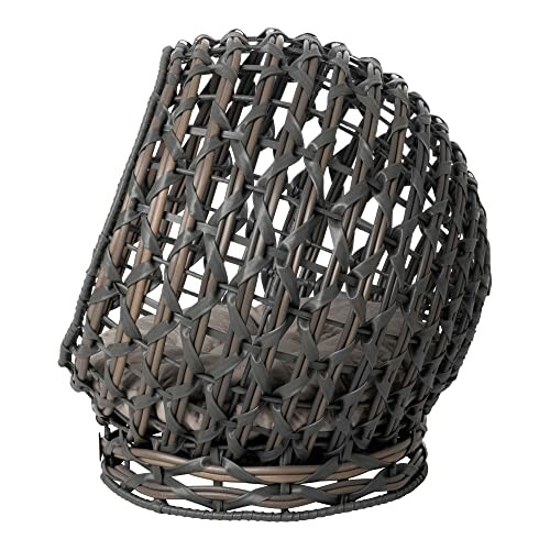 Round woven basket with open lattice design